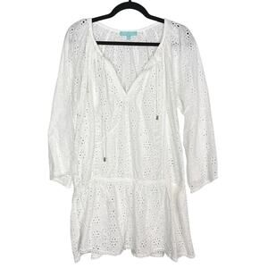 Melissa Odabash Medium M White Ashley Eyelet Cotton Cover Up Minidress Flounce
